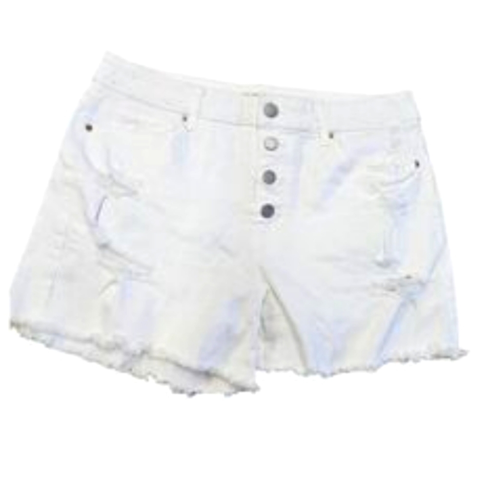 High-Rise button fly white distressed shorts